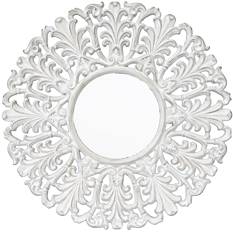 CF068 Wall décor art mirror white tone classic ornate round